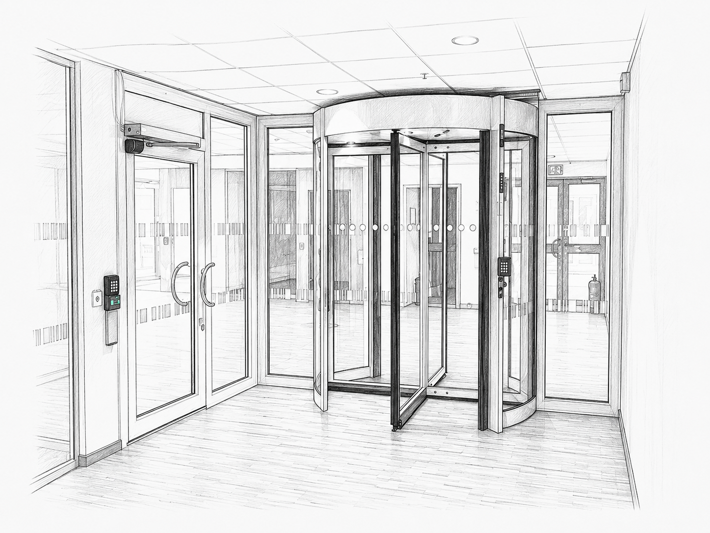 Illustration of an entrance with access control